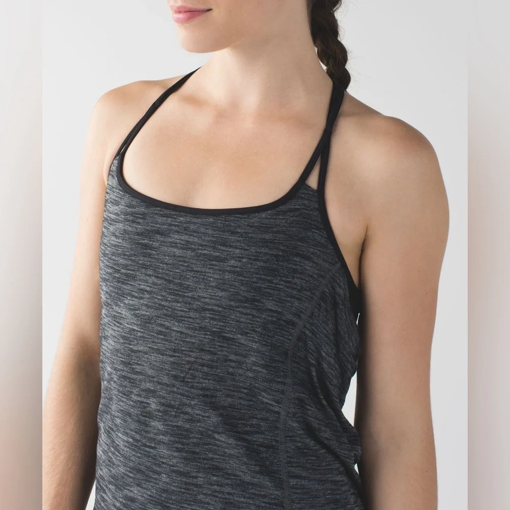 Lululemon Lighten Up Tank Heather Gray Black Strappy Back Size 10 - Picture 7 of 14